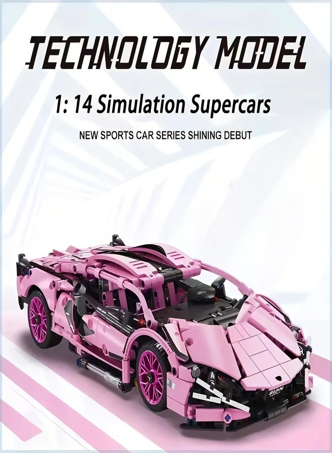 Elecart 1280 PCS Pink Sports Car Building Blocks Set - Collector’s Edition MOC Supercar Model Kit for Kids & Adults | STEM Educational Toy for Boys & Girls Ages 6+ - Image 2